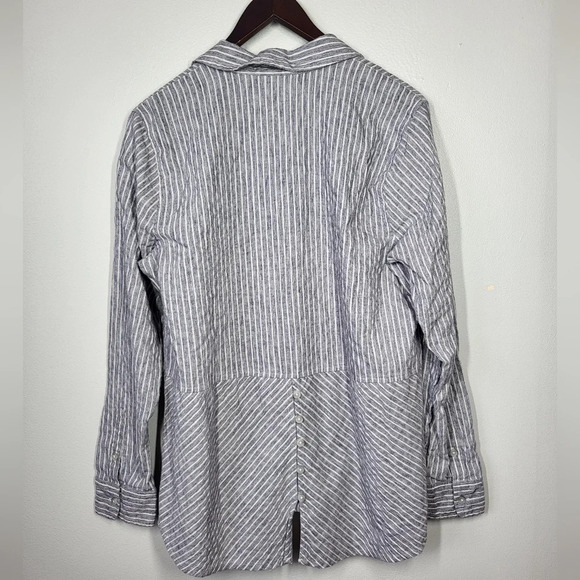Lucky Brand Striped Relaxed Button Down Shirt Chambray Blue & White - Picture 4 of 11